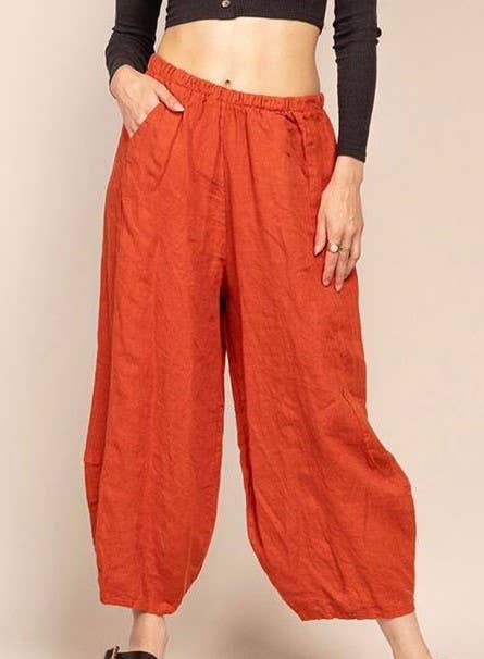 Linen Balloon Trousers in Moss