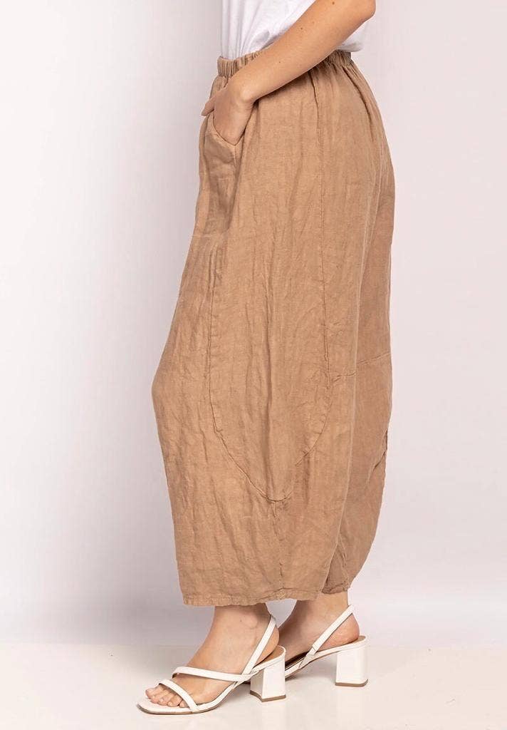 Linen Balloon Trousers in Moss