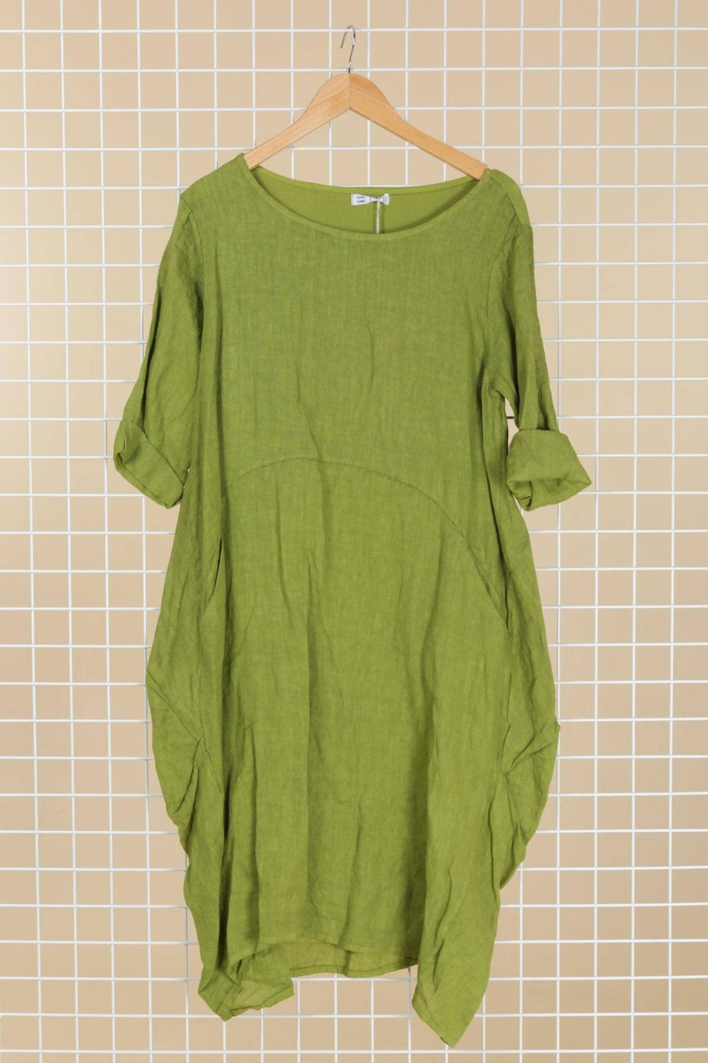 Linen/Cotton 3/4 Sleeve Dress in Caterpillar