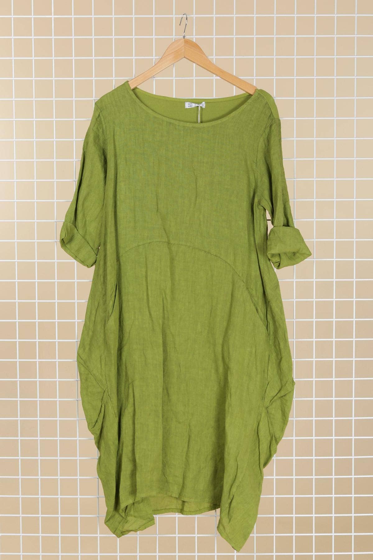 Linen/Cotton 3/4 Sleeve Dress in Caterpillar