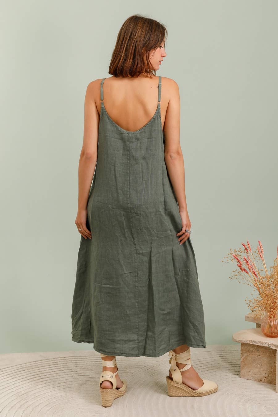 Linen Sleeveless Maxi Dress in Blush