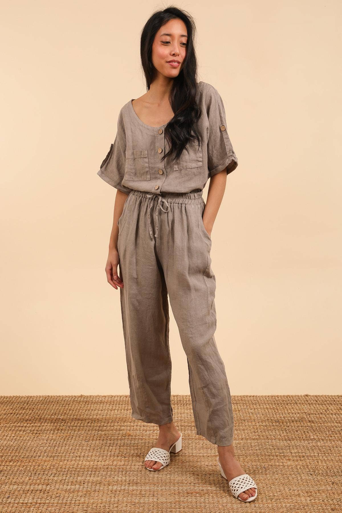 Linen Trousers with Pockets in Forget-Me-Not