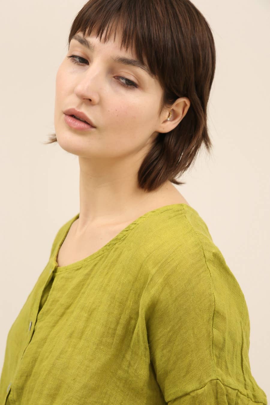 Linen Full Length Button Up Top in Mole Taupe