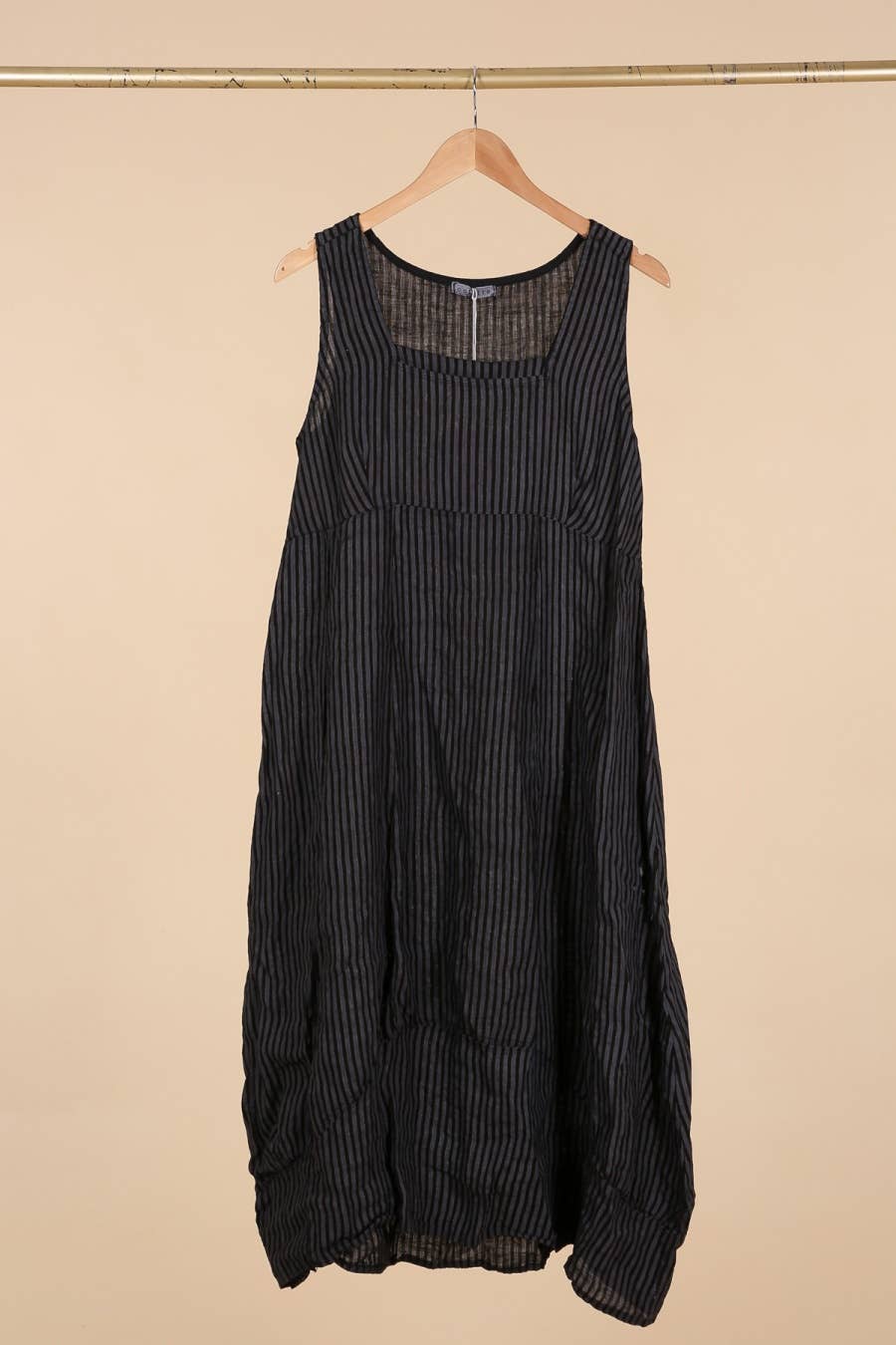 Sleeveless Striped Linen Midi Dress in Black