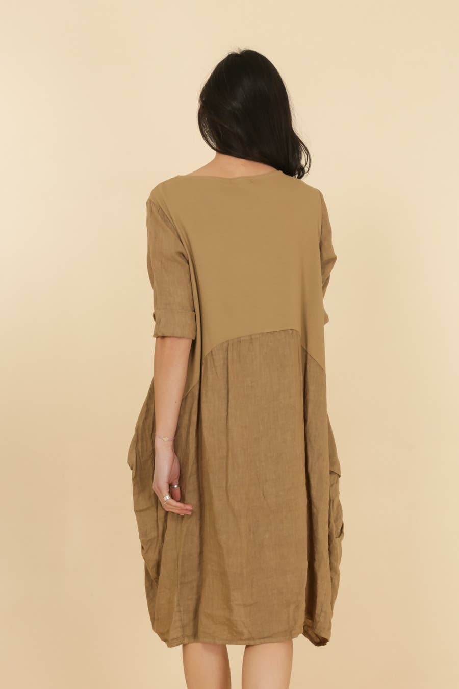 Linen/Cotton 3/4 Sleeve Dress in Mole