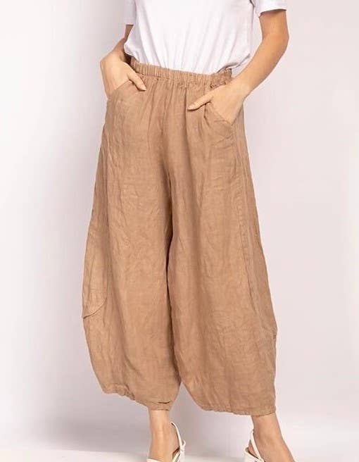 Linen Balloon Trousers in Moss