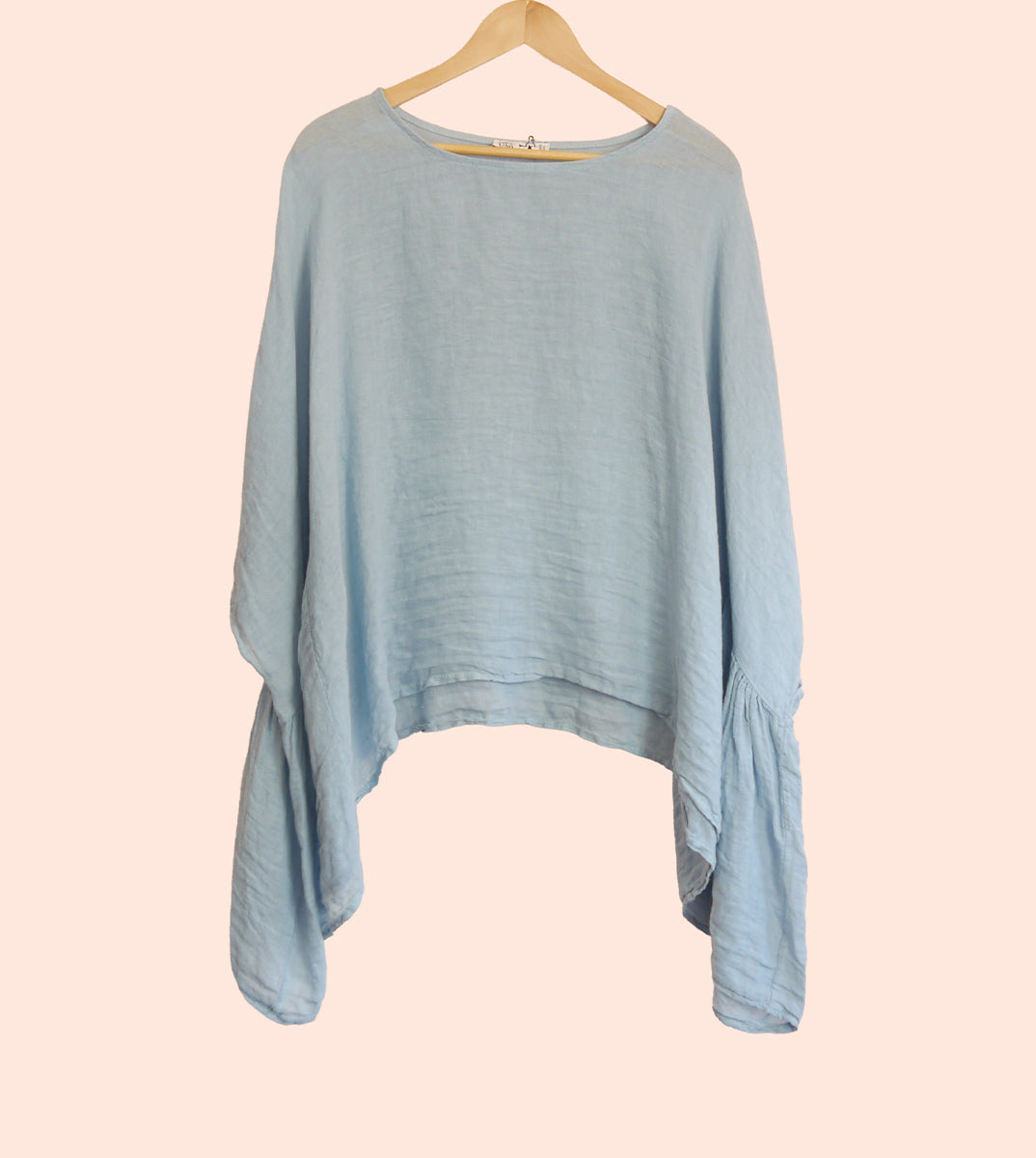 3/4 Sleeve Linen Batwing Oversized Drape Top in Sky