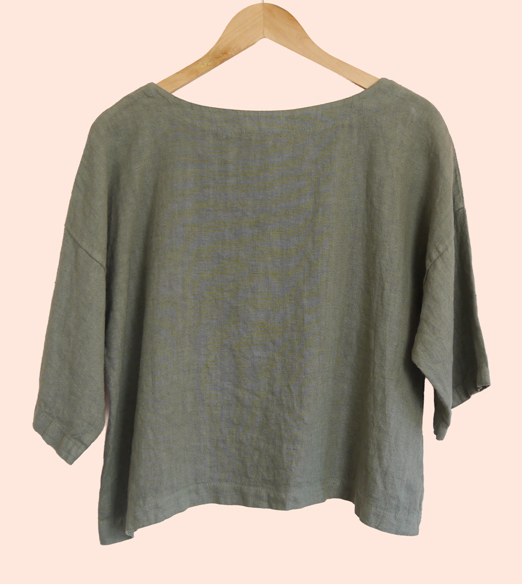 3/4 Sleeve Linen Boxy Top in Lichen