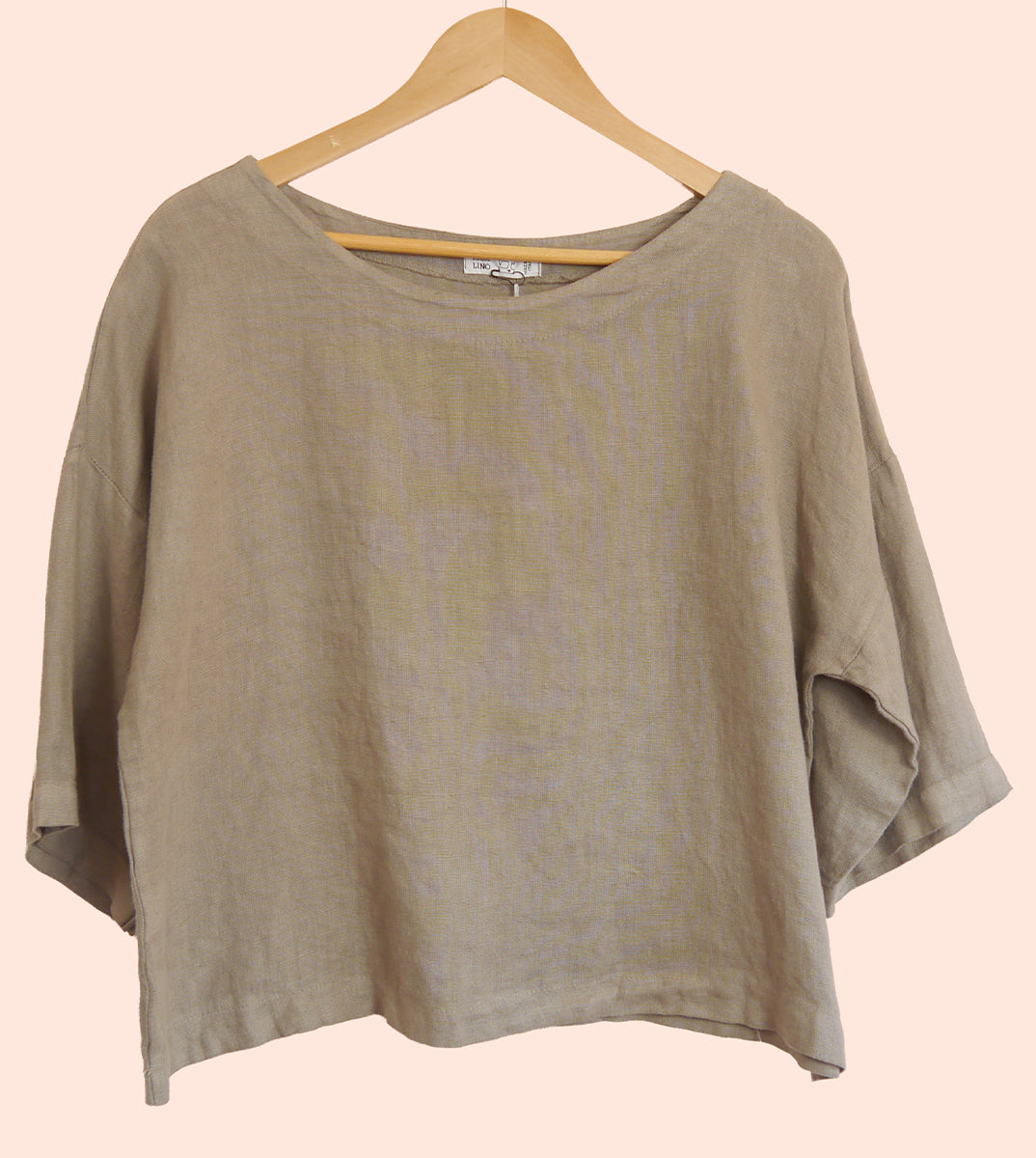3/4 Sleeve Linen Boxy Top in Mole