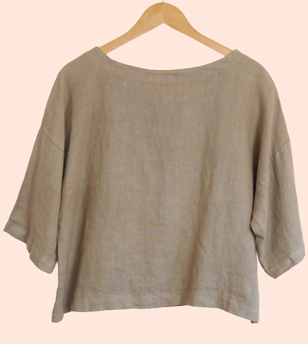 3/4 Sleeve Linen Boxy Top in Mole