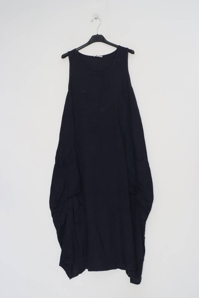 Linen Sleeveless Maxi Cocoon Dress with Pockets in Midnight