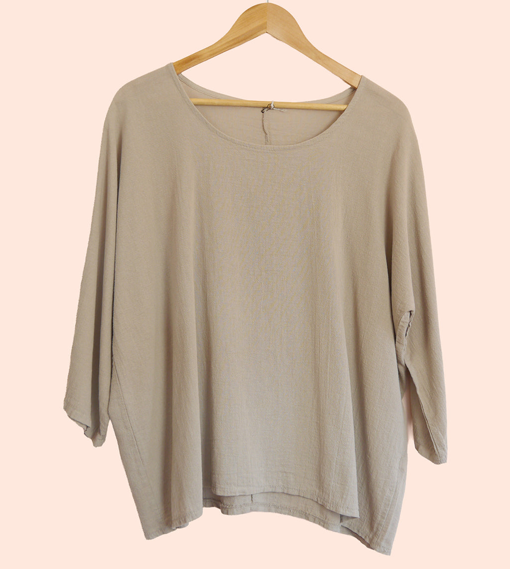 Cotton/Linen Plus Size Layering Top in Mole