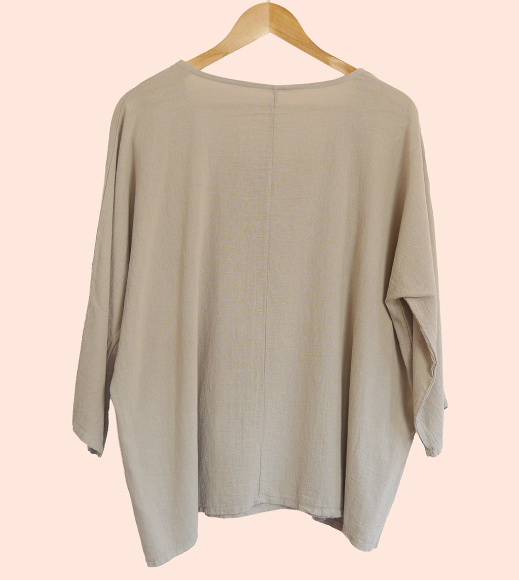 Cotton/Linen Plus Size Layering Top in Mole