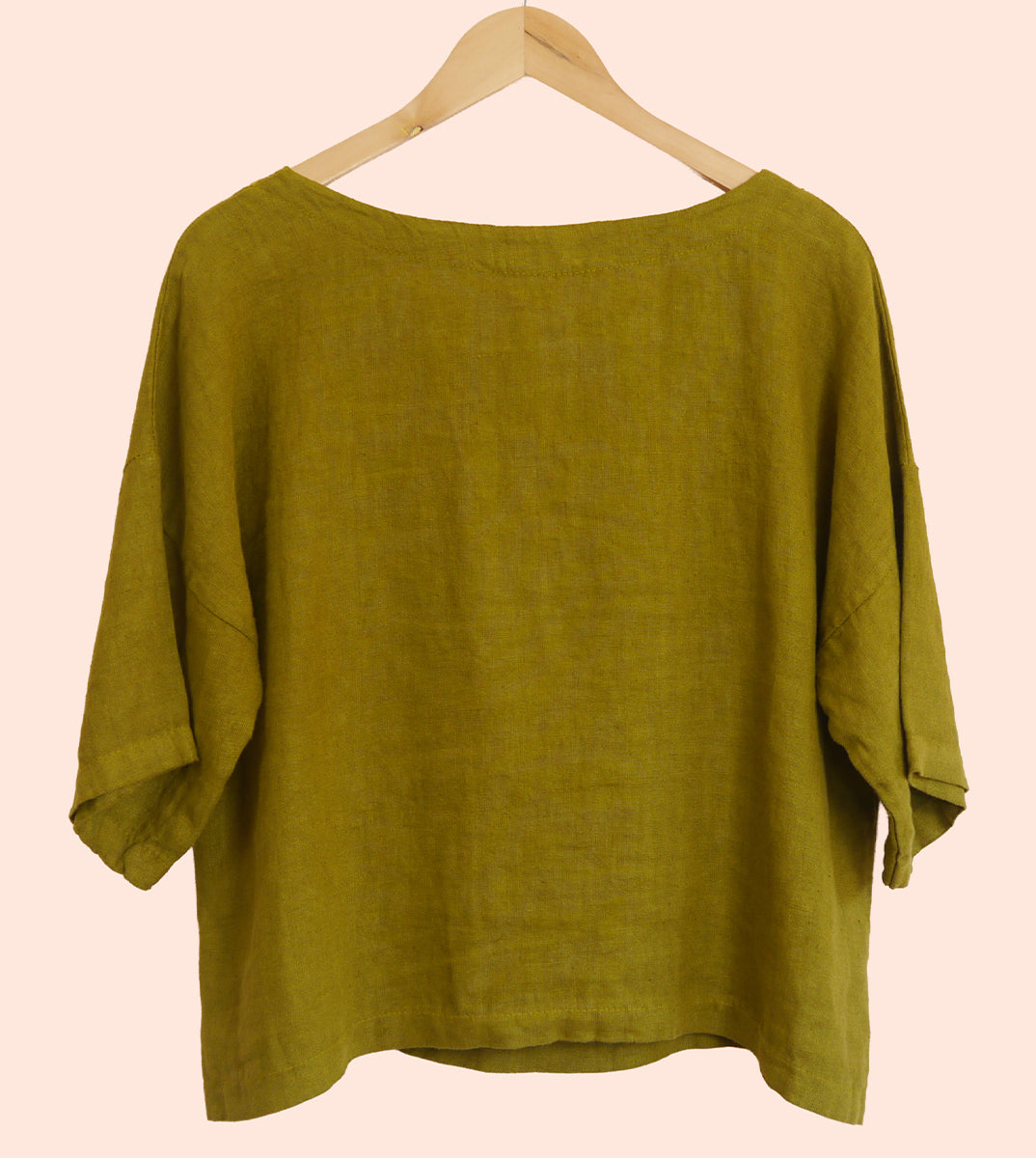 3/4 Sleeve Linen Boxy Top in Moss