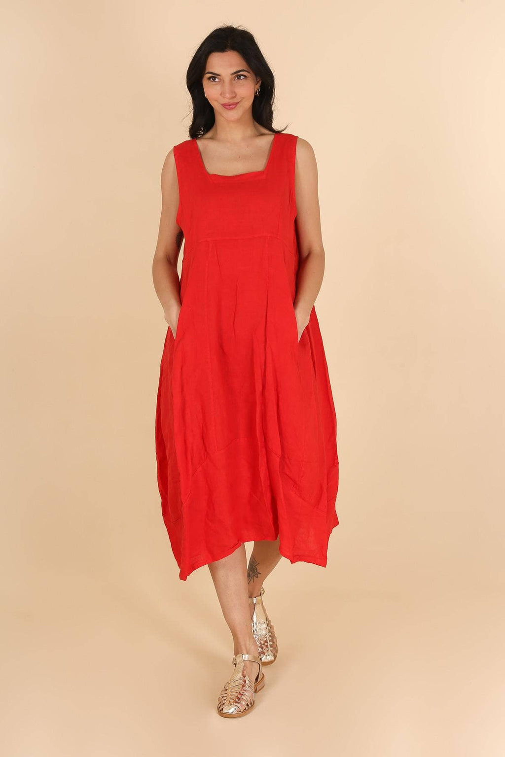 Sleeveless Linen Midi Dress in Forest