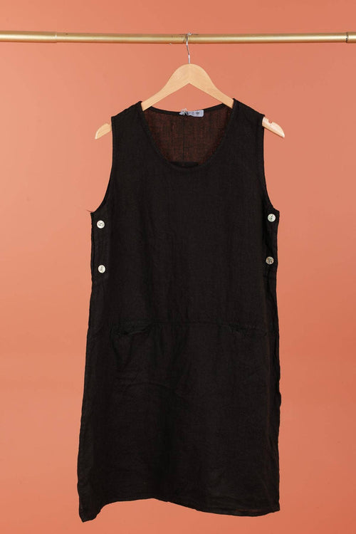 Sleeveless Linen Mini Dress in Black