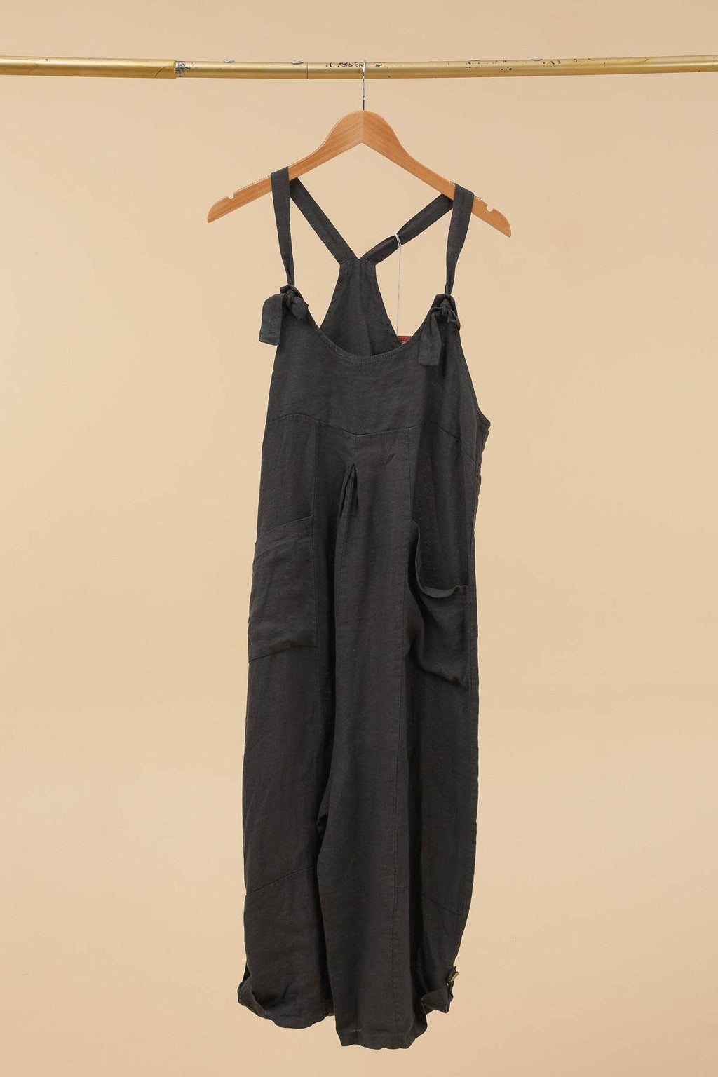 Linen Dungarees with pockets in Soot