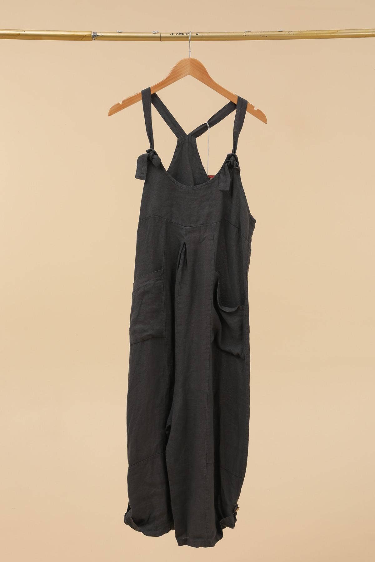 Linen Dungarees with pockets in Soot