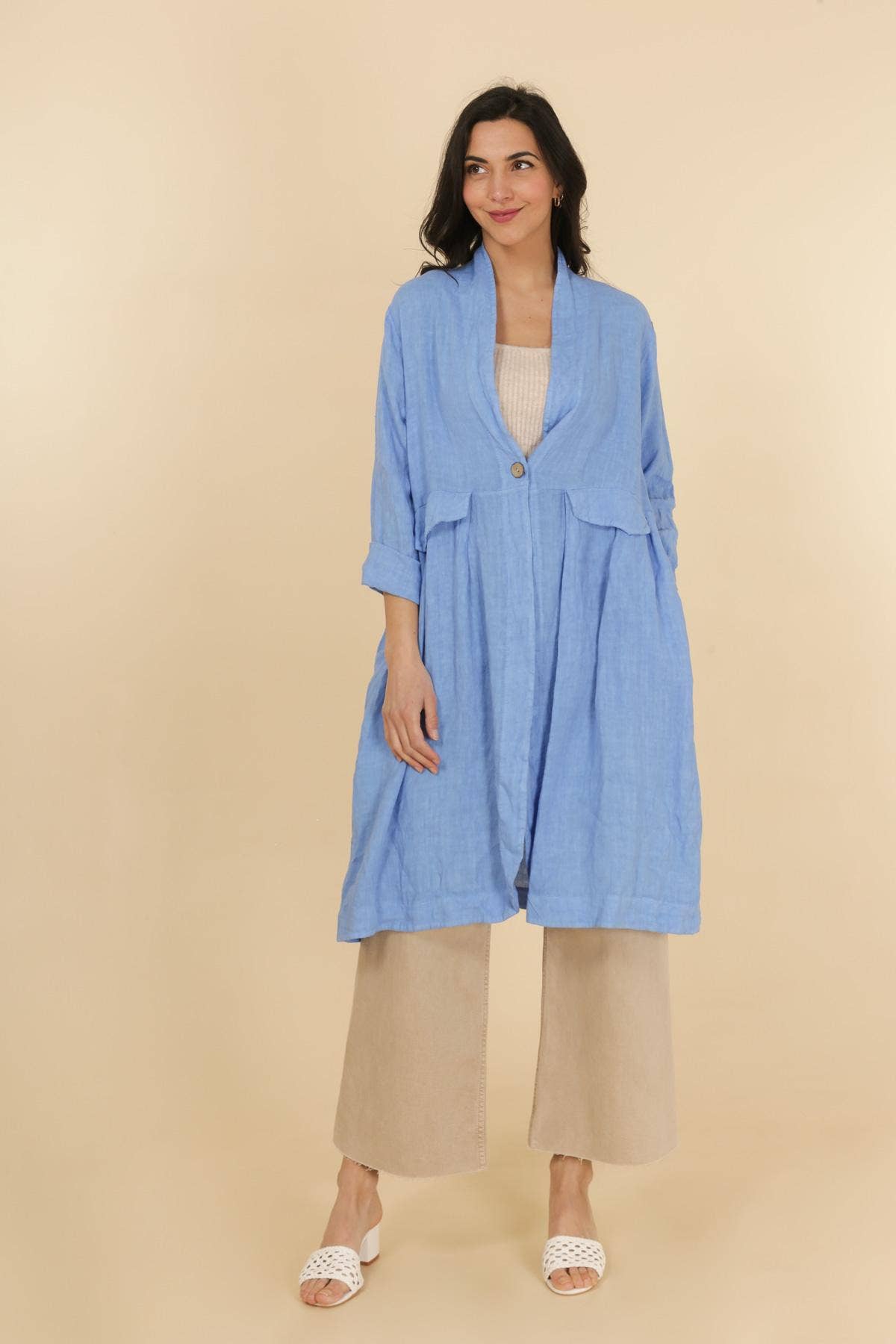 Mid Length Linen Jacket in Lichen