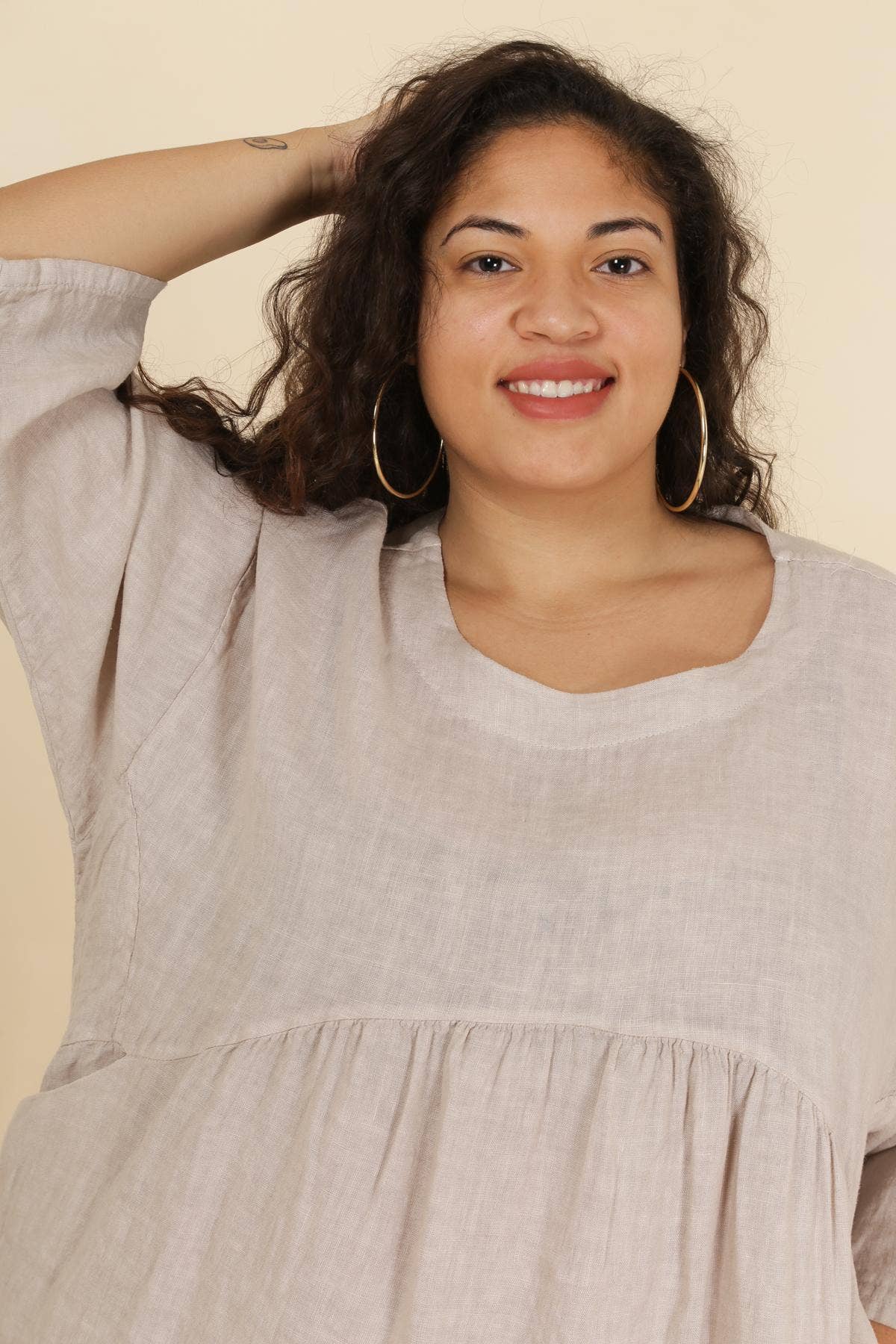 Linen Plus Size Long Sleeve Midi/Maxi Dress in White