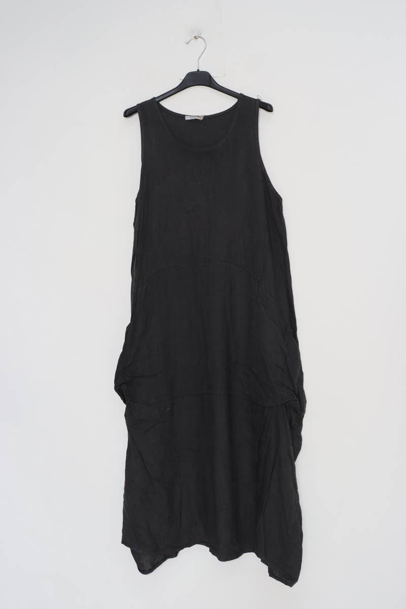 Linen Sleeveless Maxi Cocoon Dress with Pockets in Black