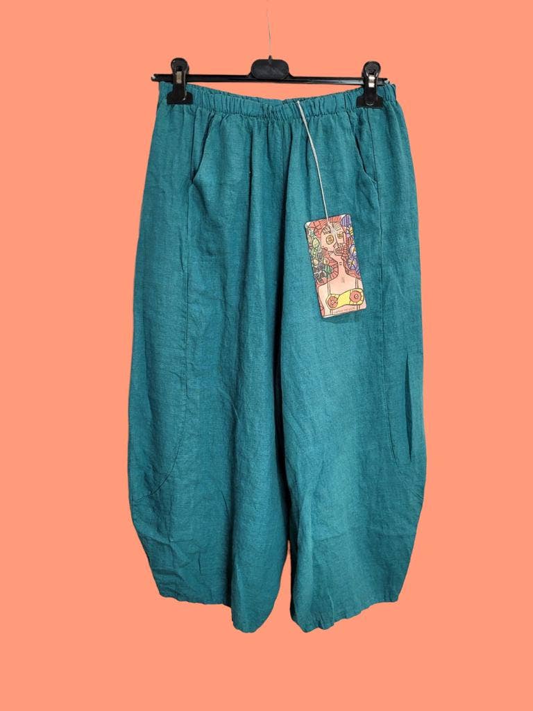 Linen Balloon Trousers in Moss