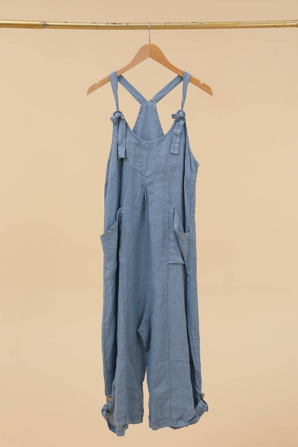 Linen Dungarees with Pockets in Forget-Me-Not