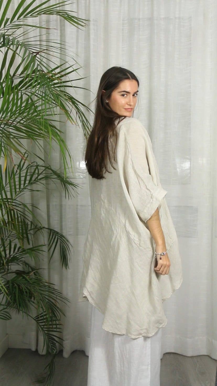 Linen Drape Wrap Top in Bark Brown