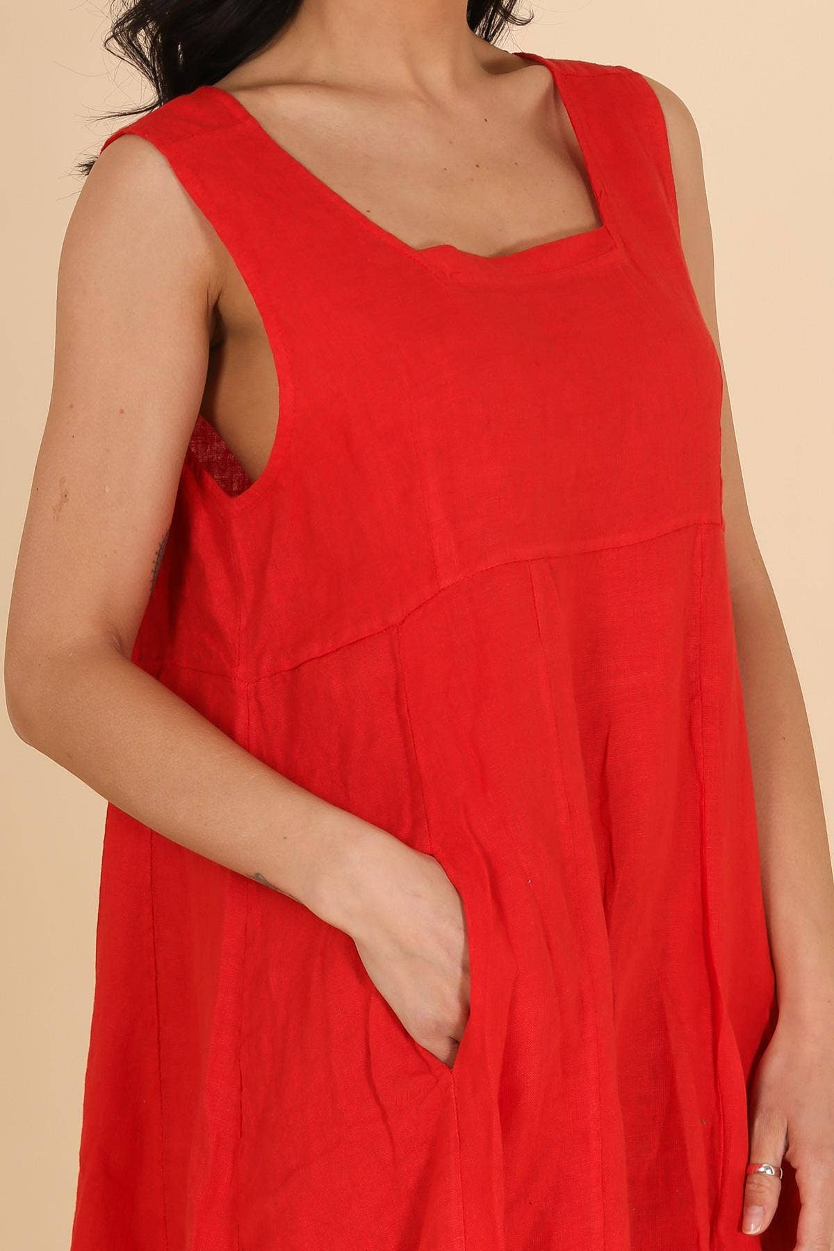 Sleeveless Linen Midi Dress in Forest