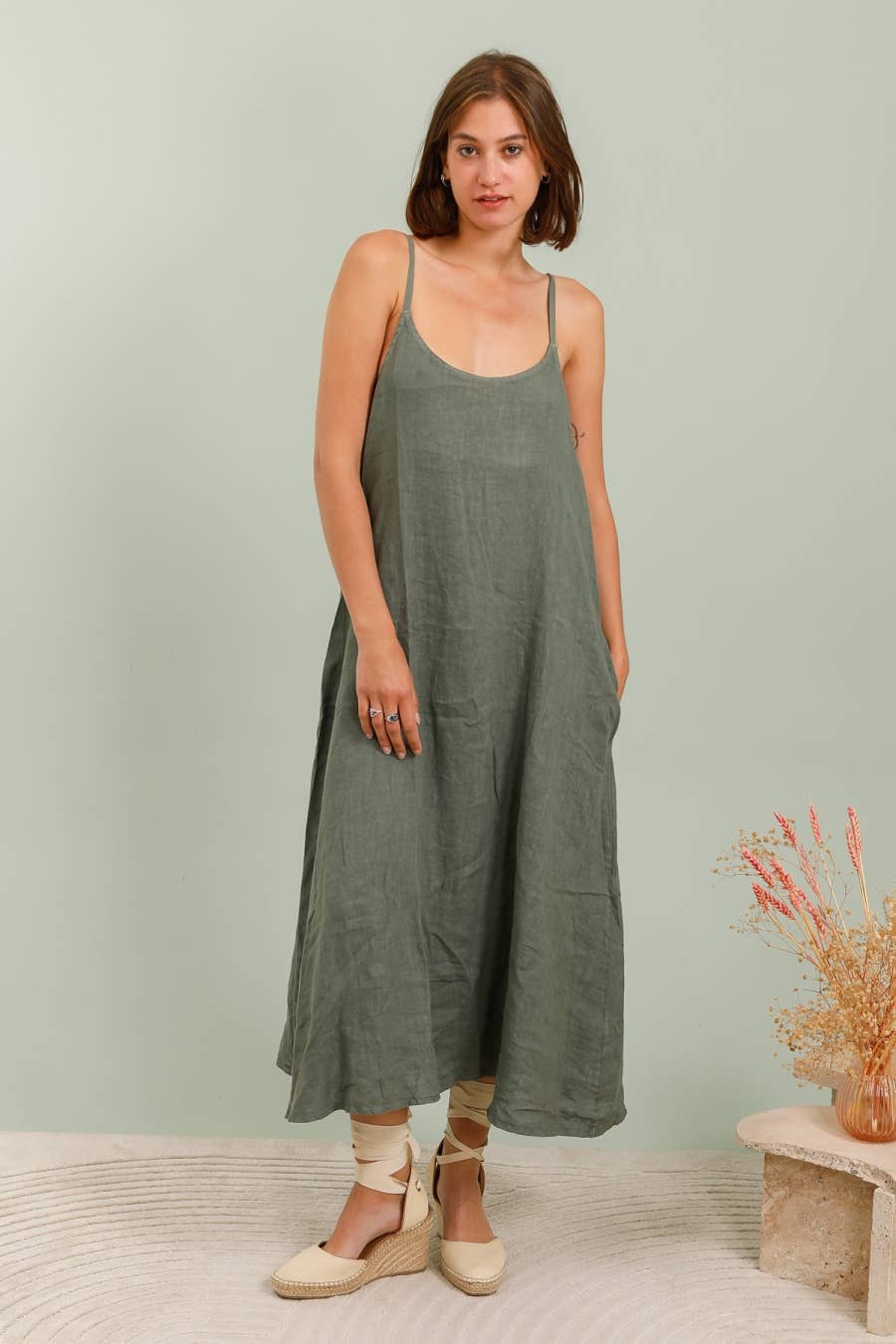 Linen Sleeveless Maxi Dress in Mole