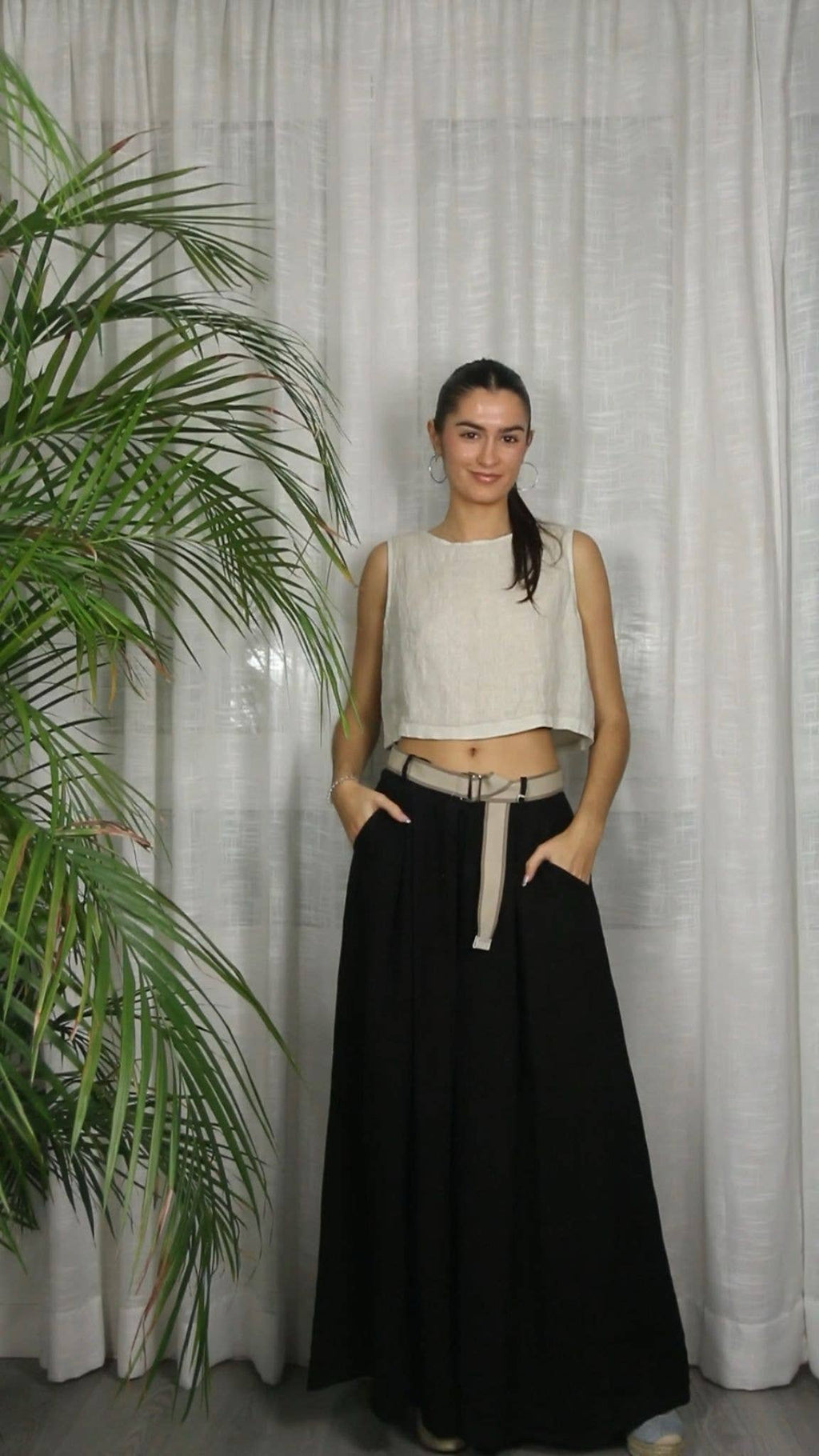 Linen Sleeveless crop top in Stone Beige