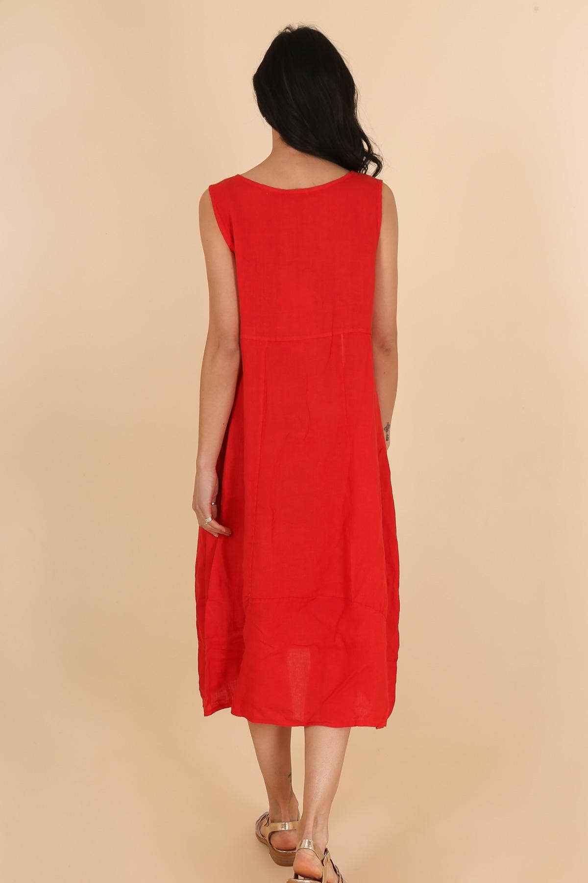 Sleeveless Linen Midi Dress in Forest