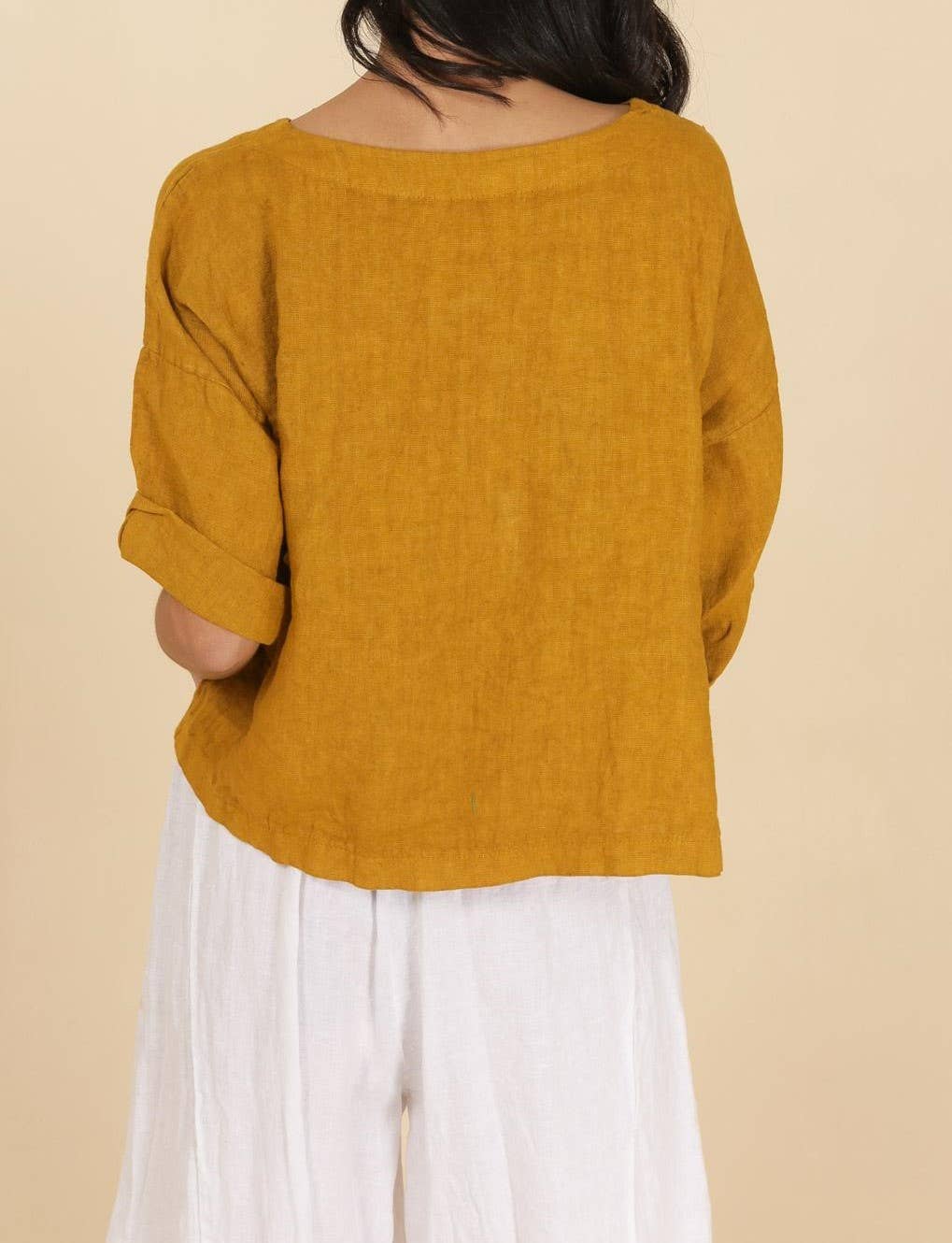 Linen 3/4 Sleeve Boxy Top in Rust