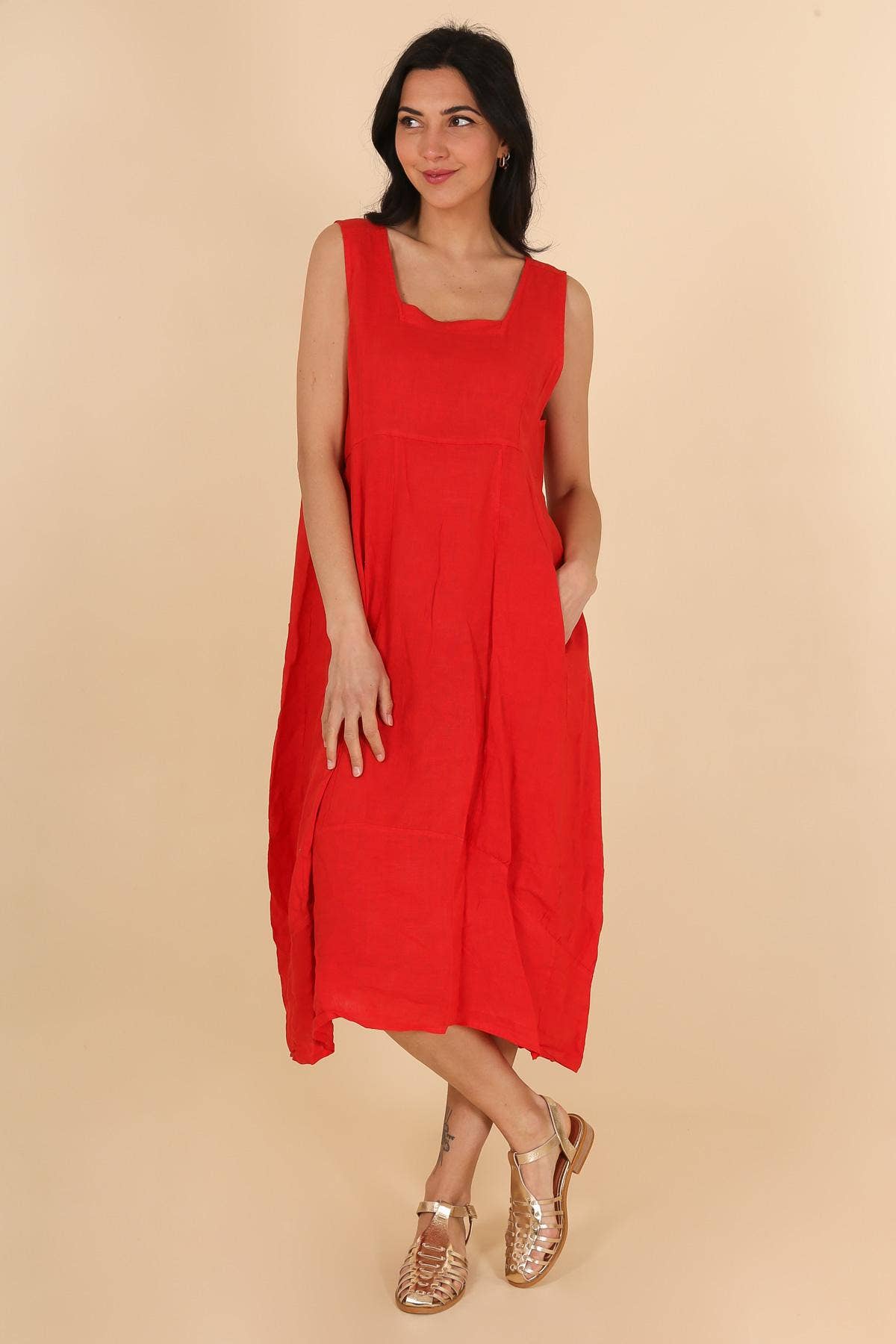 Sleeveless Linen Midi Dress in Forest