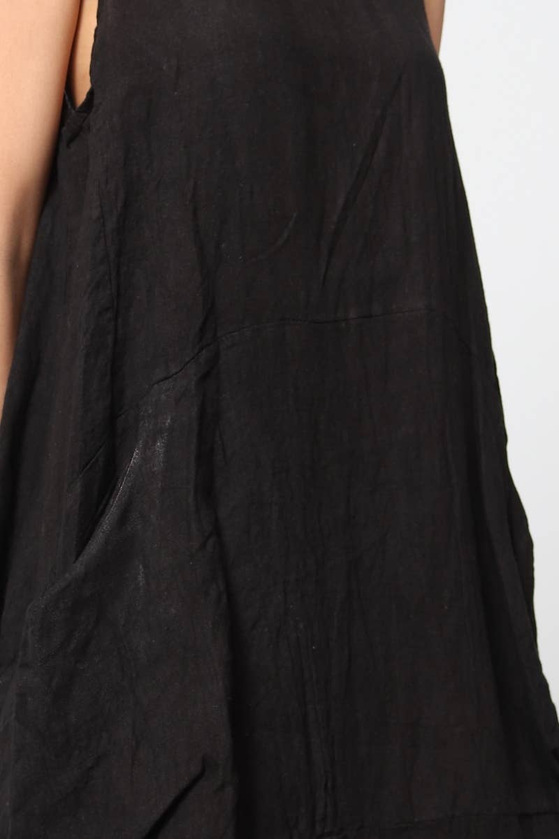 Linen Sleeveless Maxi Cocoon Dress with Pockets in Black