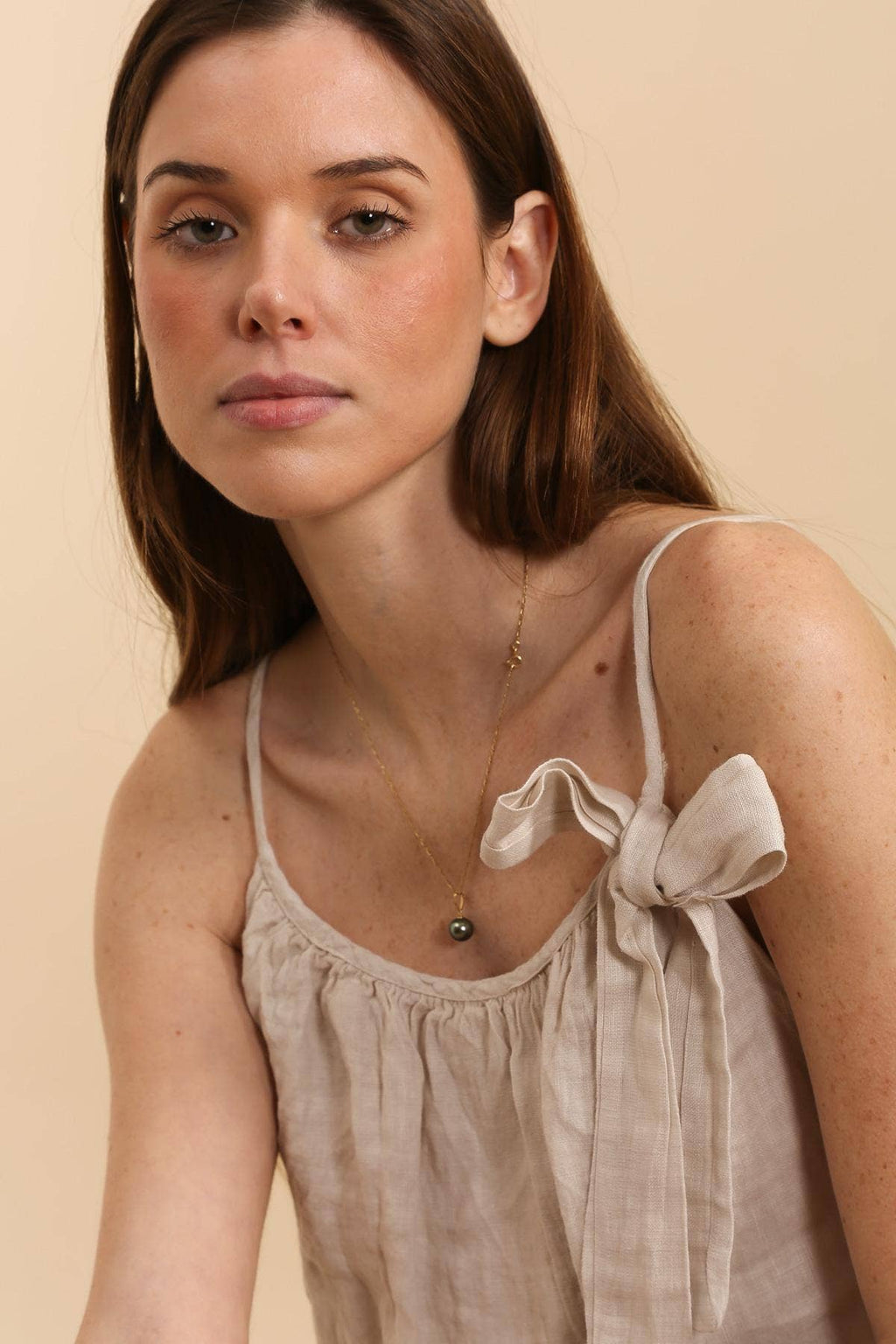 Linen Puff Hem Mini Dress in Sky