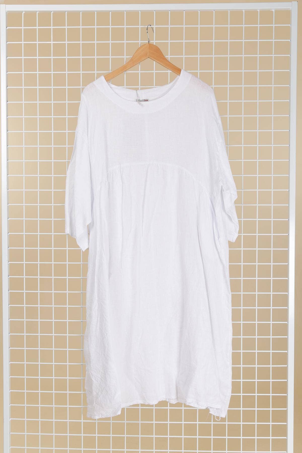 Linen Plus Size Long Sleeve Midi/Maxi Dress in White