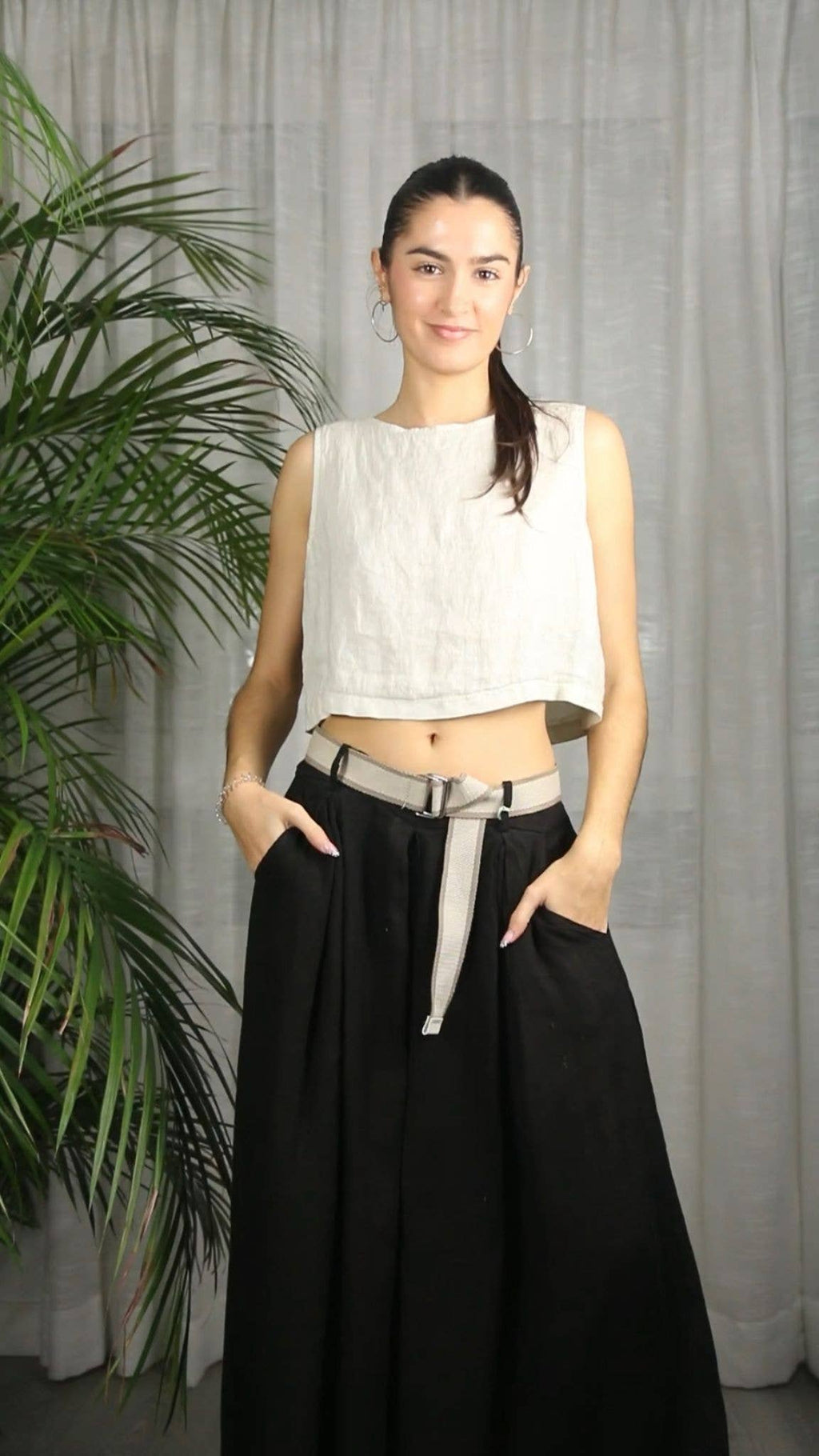 Linen Sleeveless crop top in Stone Beige