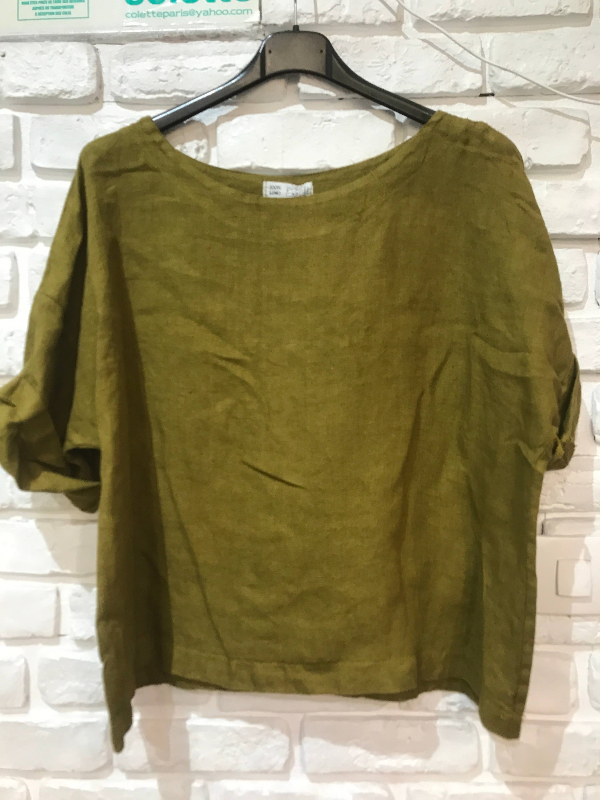 3/4 Sleeve Linen Boxy Top in Moss