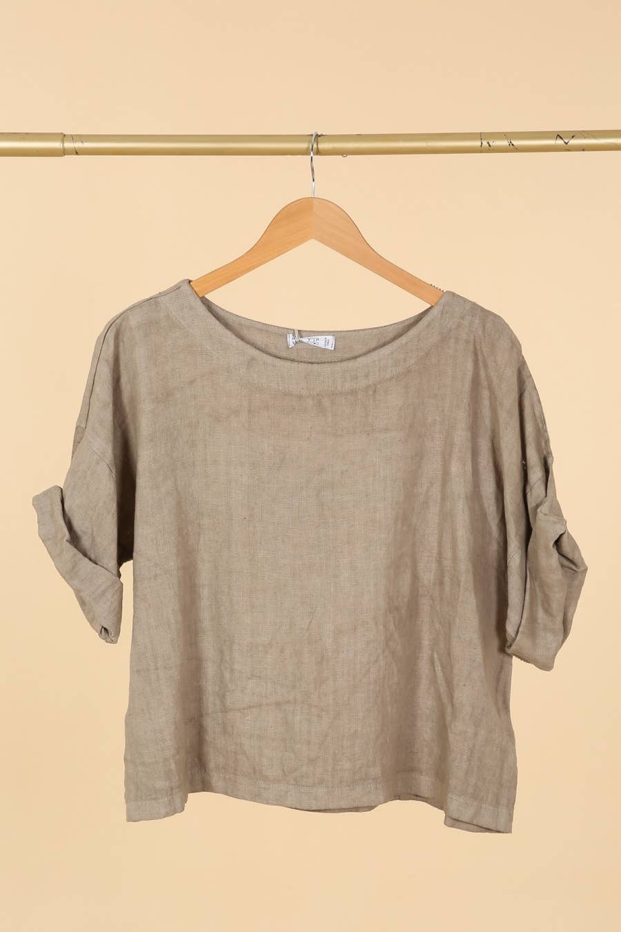 3/4 Sleeve Linen Boxy Top in Mole