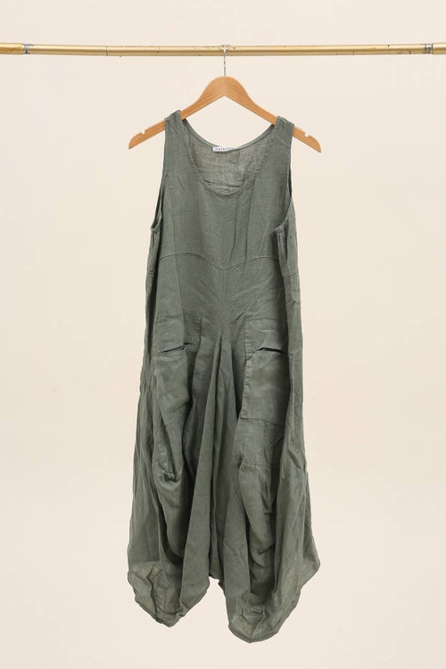 Linen Sleeveless Midi Dress in Lichen