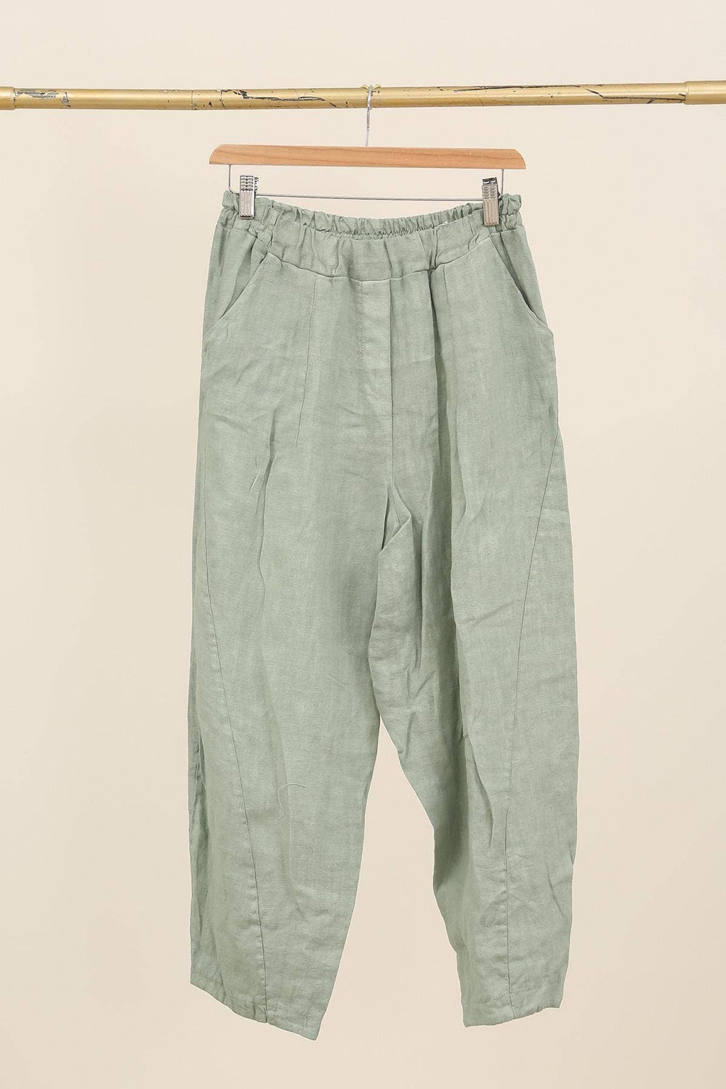 Linen Barrel Leg Trousers in Sage Green