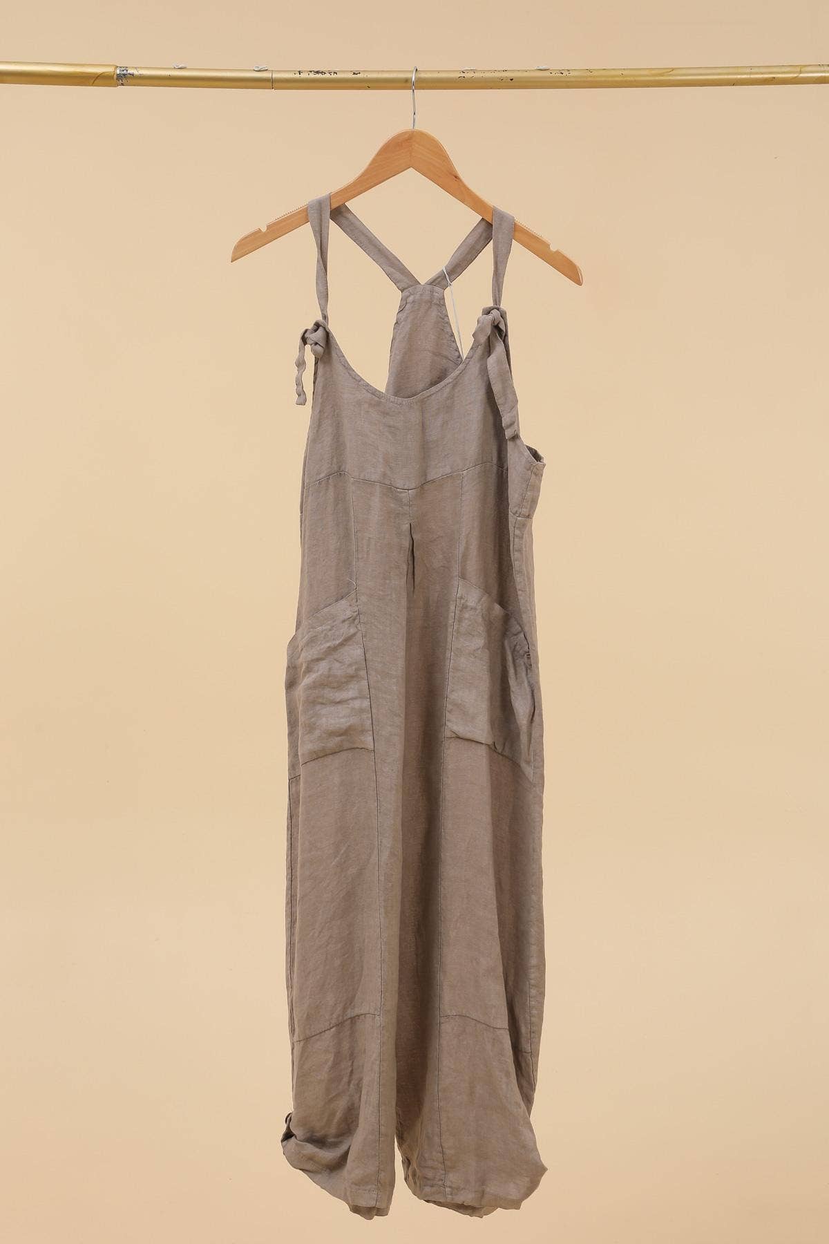 Linen Dungarees with Pockets in Mole