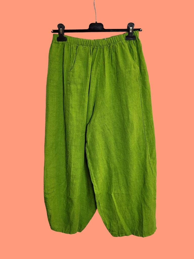 Linen Balloon Trousers in Moss