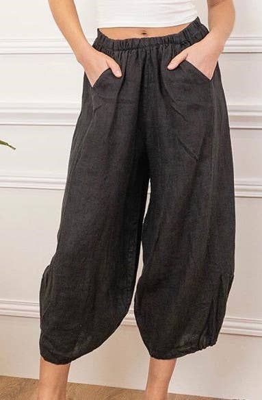Linen Balloon Trousers in Moss