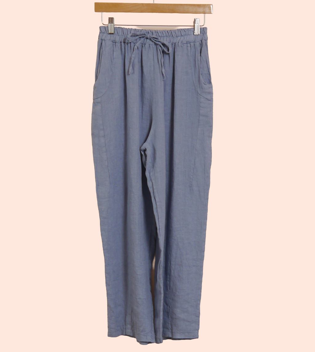Linen Trousers with Pockets in Forget-Me-Not