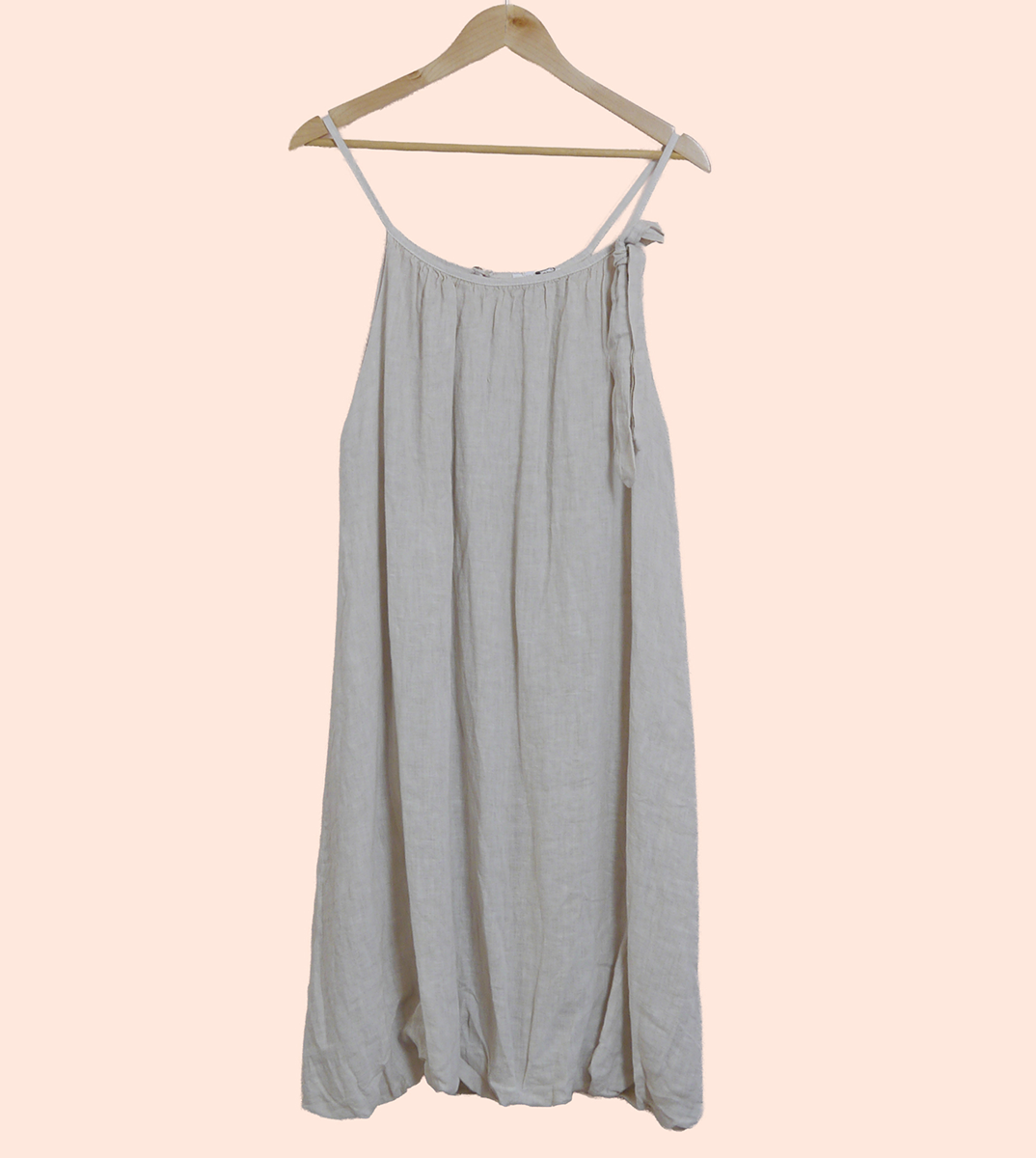 Linen Puff Hem Mini Dress in Stone