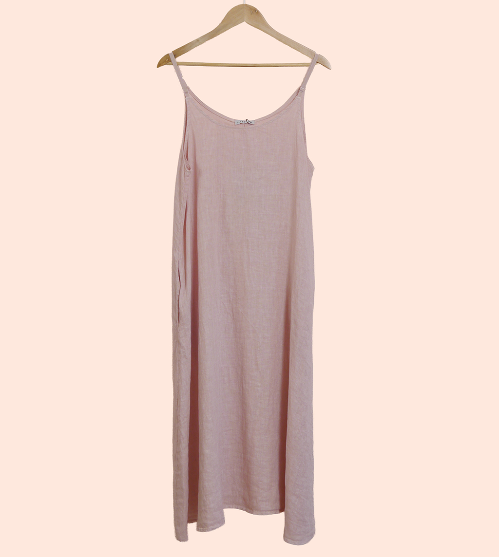 Linen Sleeveless Maxi Dress in Blush