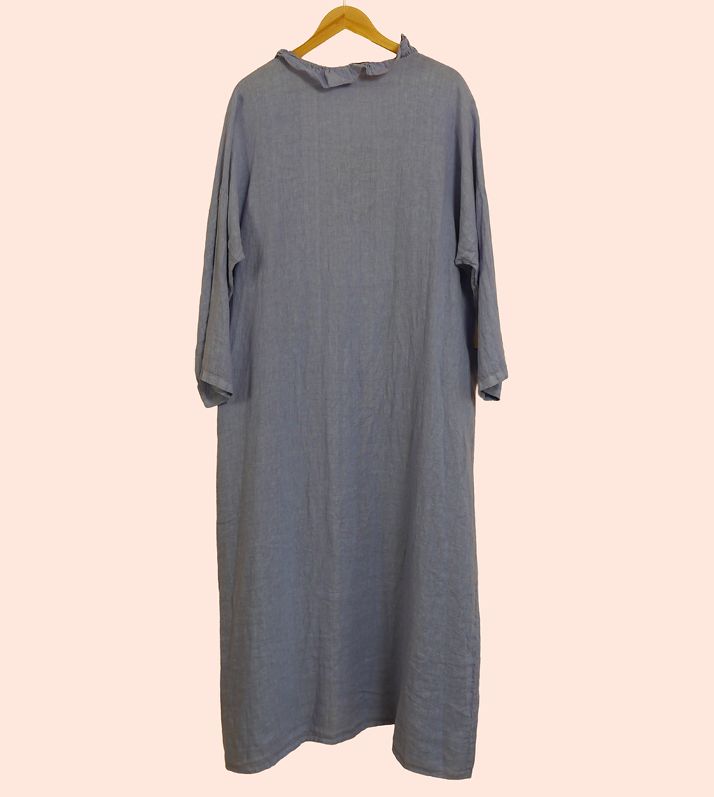 Long Linen Ruffle Hem Jacket in Cornflower