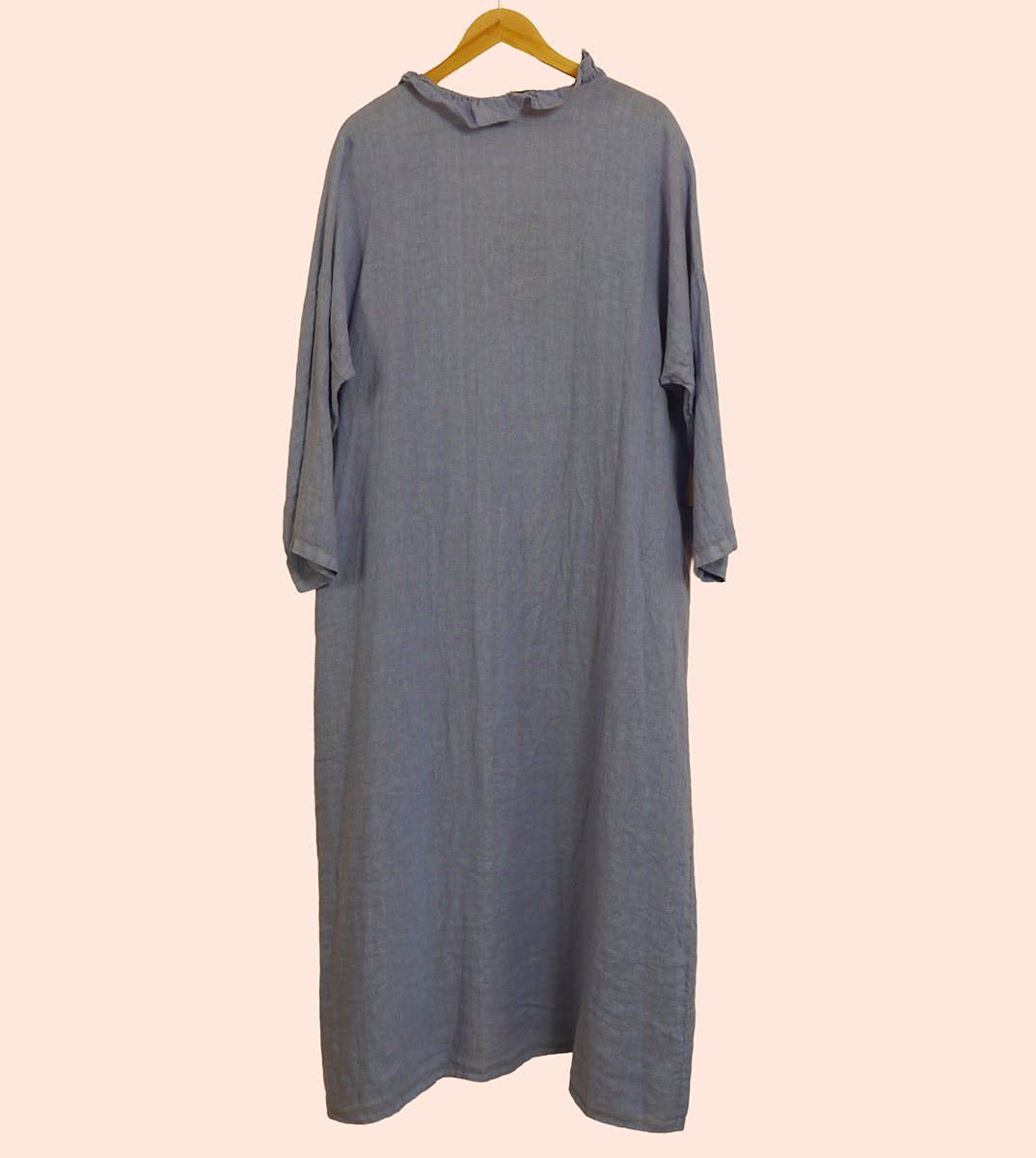 Long Linen Ruffle Hem Jacket in Cornflower